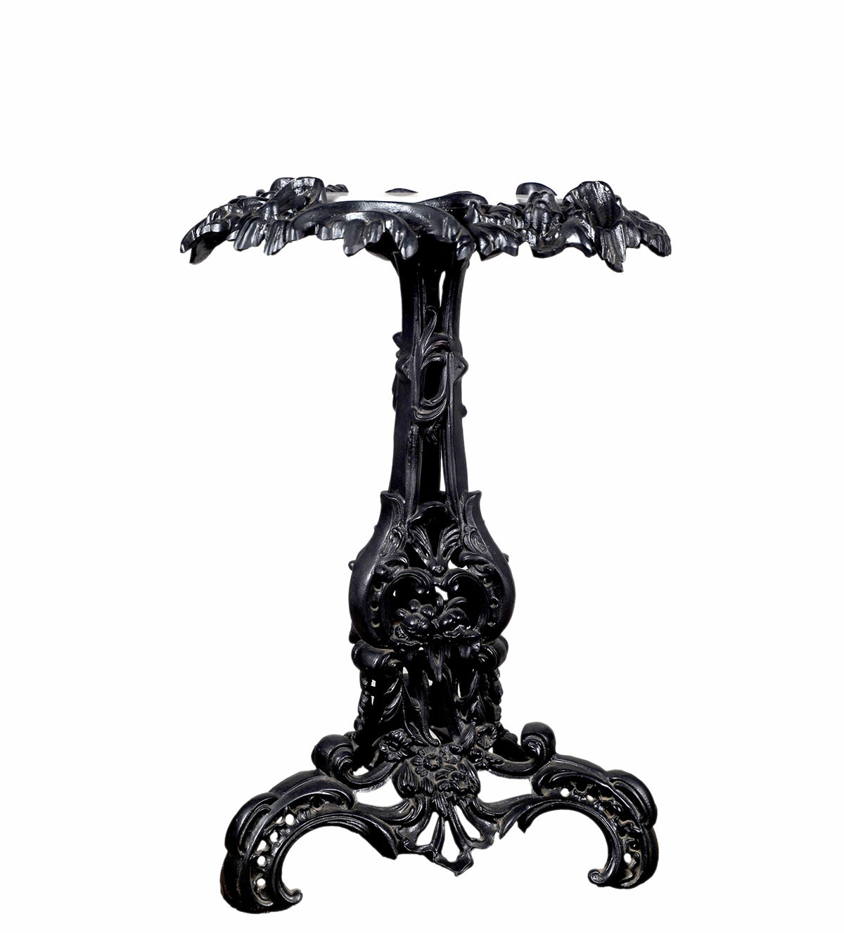 Ornate Victorian black cast iron table with marble top – front view