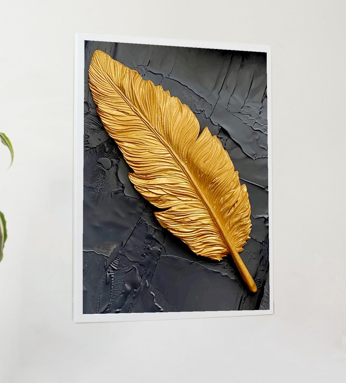 Golden Feather on Brick Wall painting - Aartaa decor