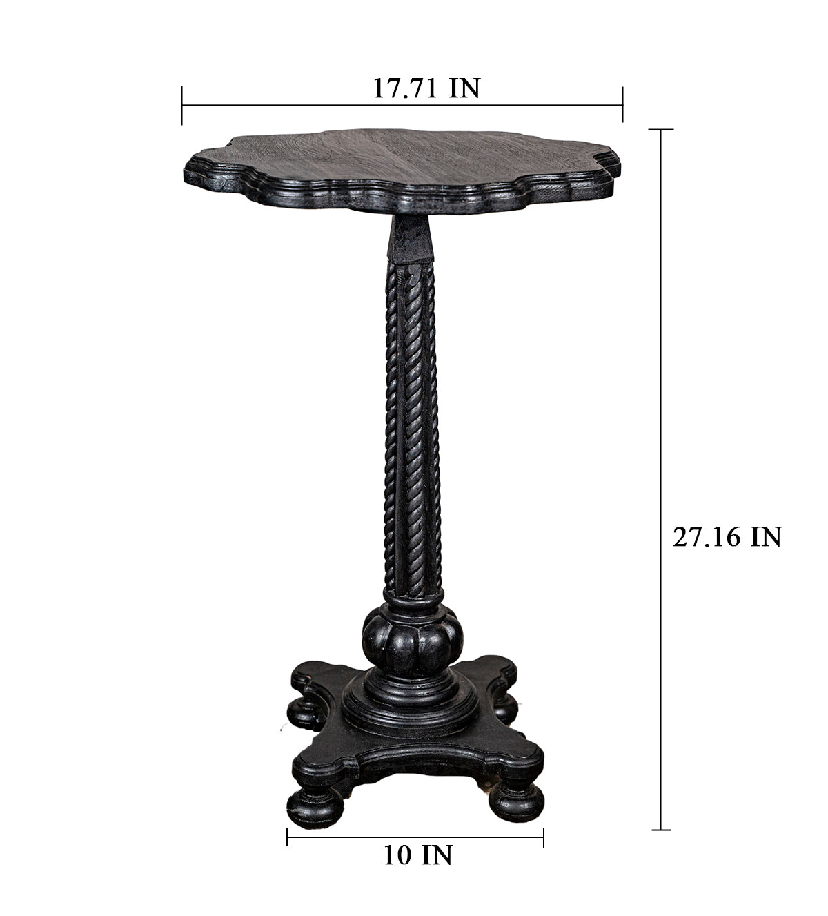 Full view of pedestal side table with exact dimensions in inches – Aartaa Decor