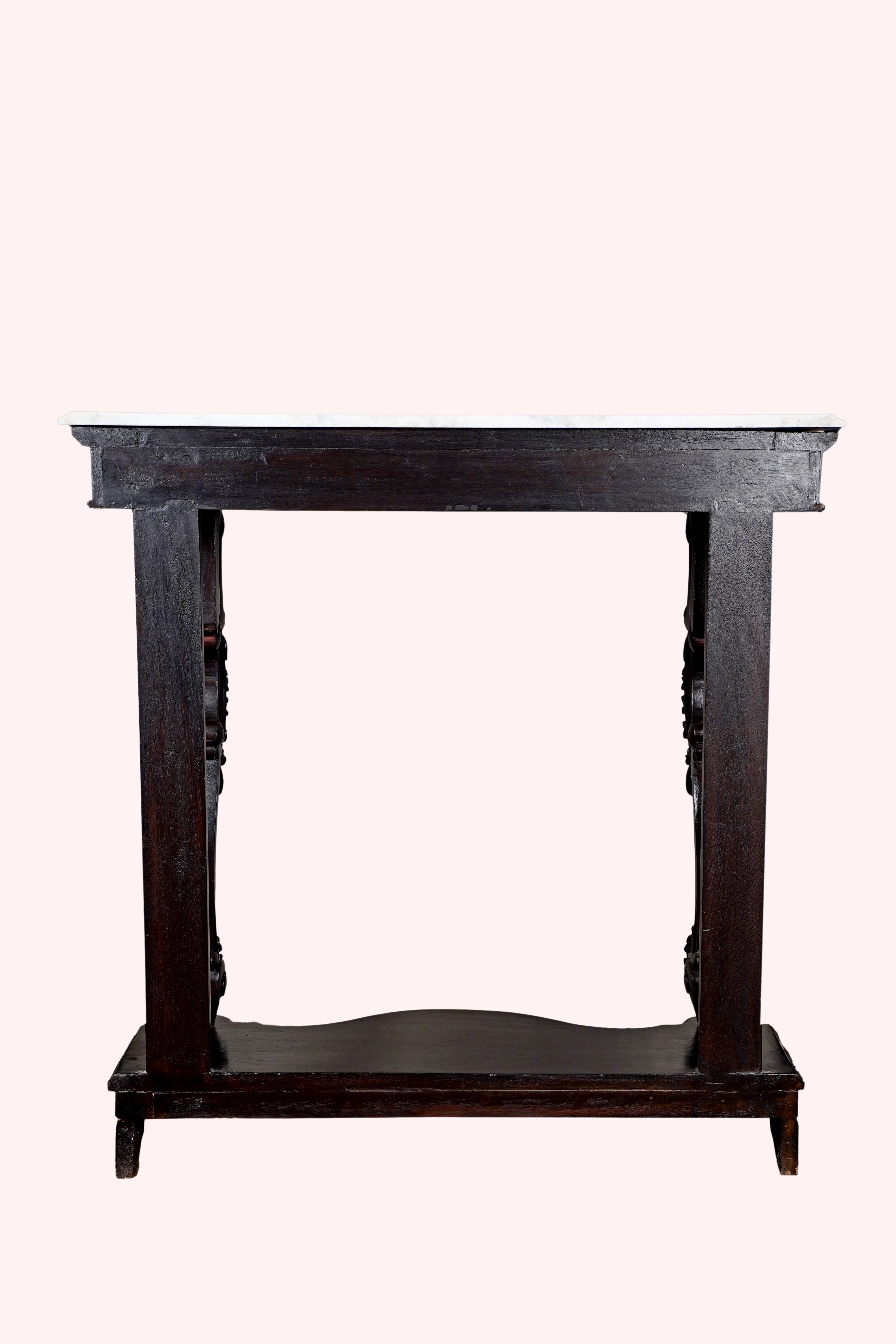 back-on view of antique console table with marble top – Aartaa Decor