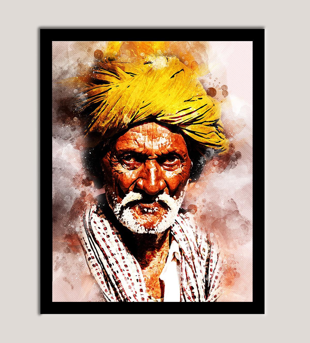 Old Man with a Striking Skin Texture Wall Painting - Aartaa decor