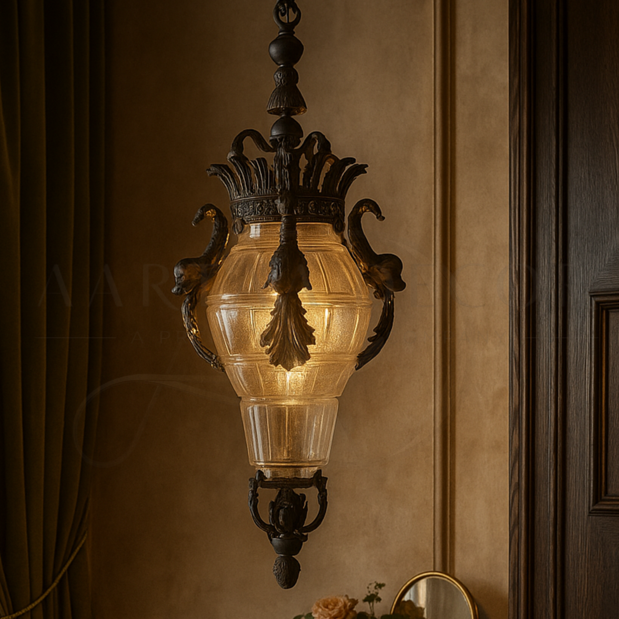 Aartaa Aurelius Heritage Pendant Light – handcrafted crystal and brass luxury fixture suspended