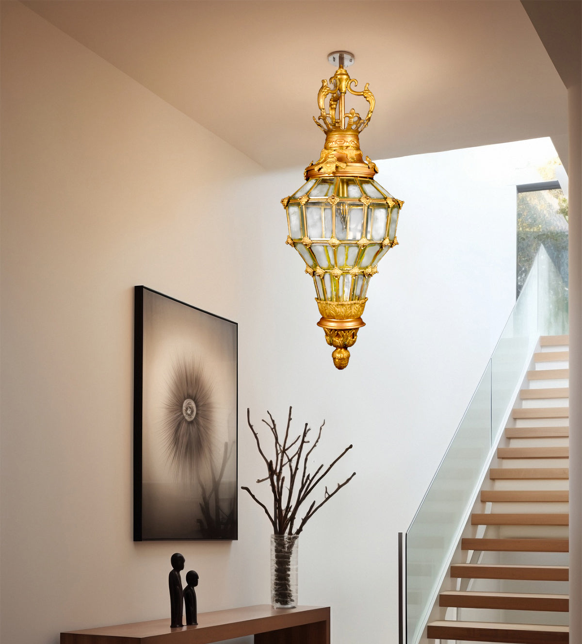 Baroque Gold Majestic Lantern Pendant Light with intricate gold detailing, perfect for luxurious home interiors.