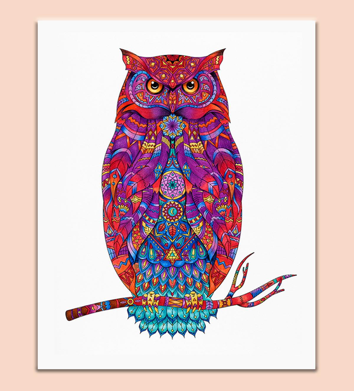 wall art painting of a vibrant owl - Aartaa decor