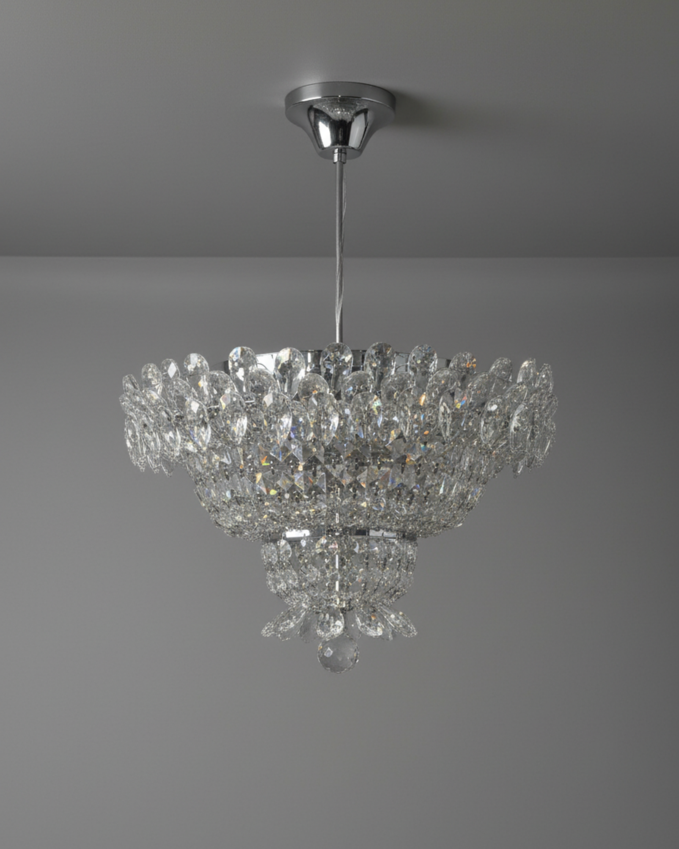 Elegant crystal chandelier illuminating a modern living room