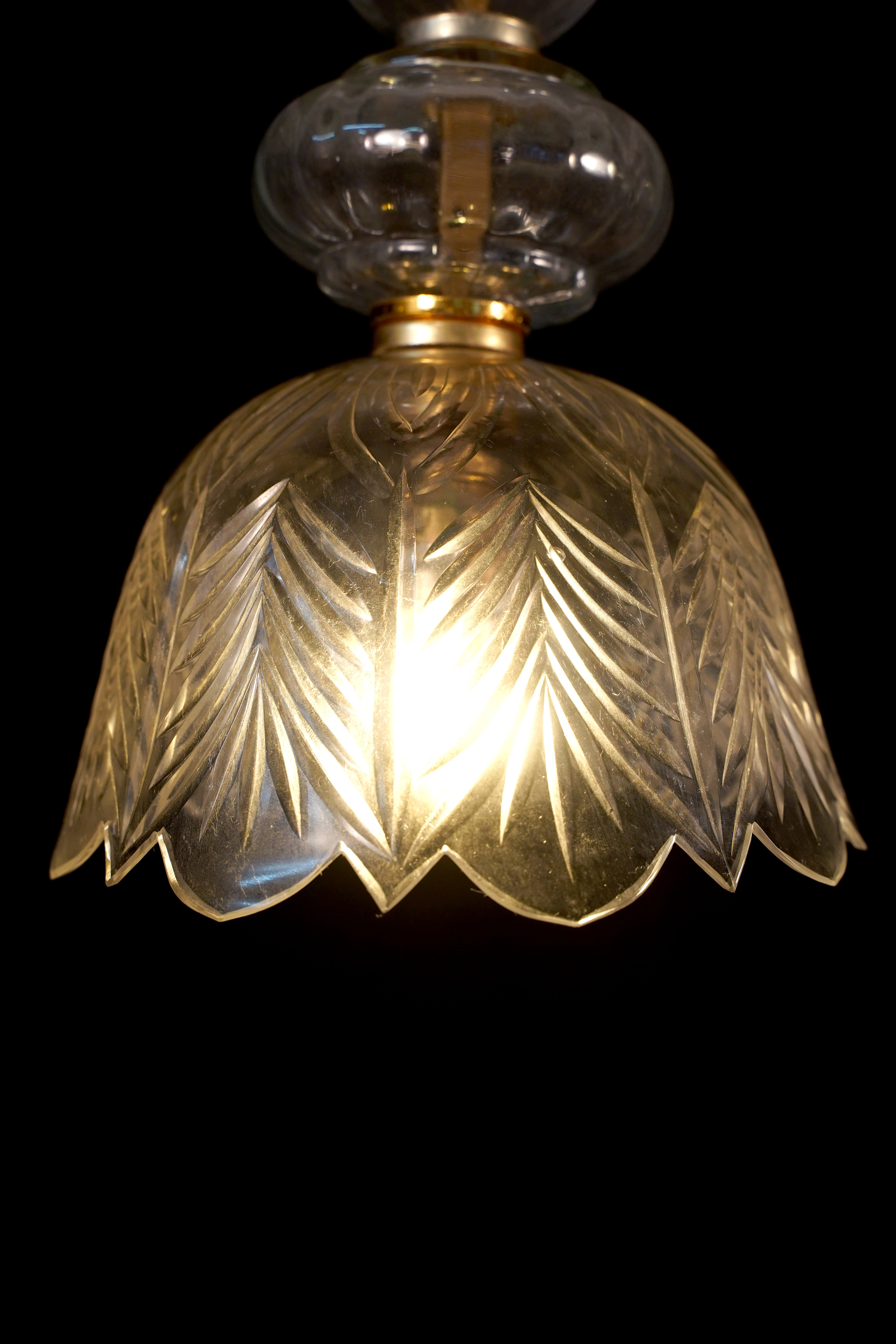 Glass and Gold Pendant Light with Intricate Leaf Motif - Aartaa decor