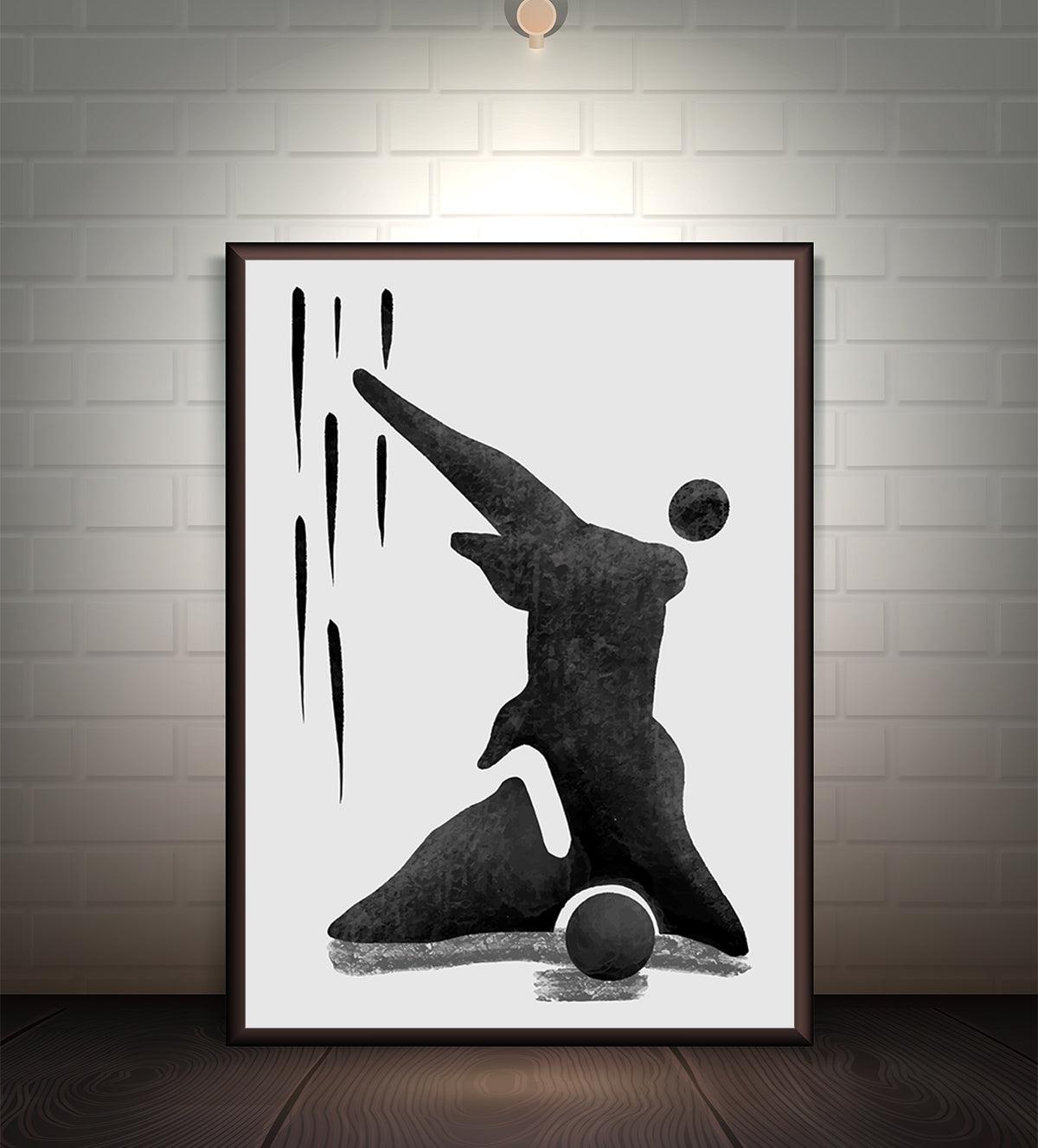  Featuring a modern triptych design, this piece adds an elegant touch to any room. With its contrasting elements, it creates a visually stunning focal point that is sure to elevate your decor.
This unique collection consists of two abstract paintings in the evocative "Bodies" style, flanking a centrally positioned, meticulously detailed drawing of an elephant. The monochrome palette not only exudes contemporary style but also highlights the bold and subtle intricacies of each piece.