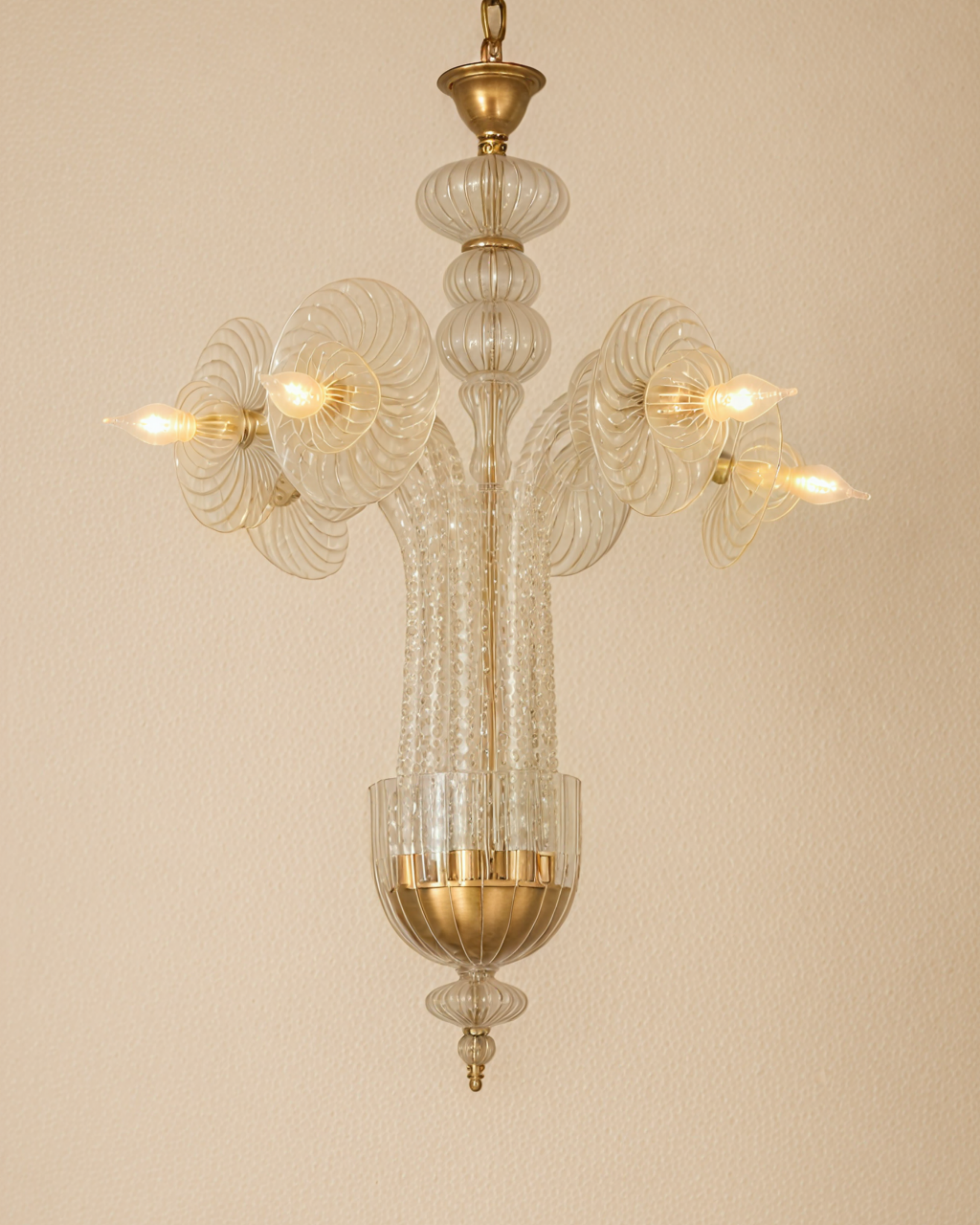 Handblown 6-arm crystal chandelier in antique brass finish – Aartaa Decor