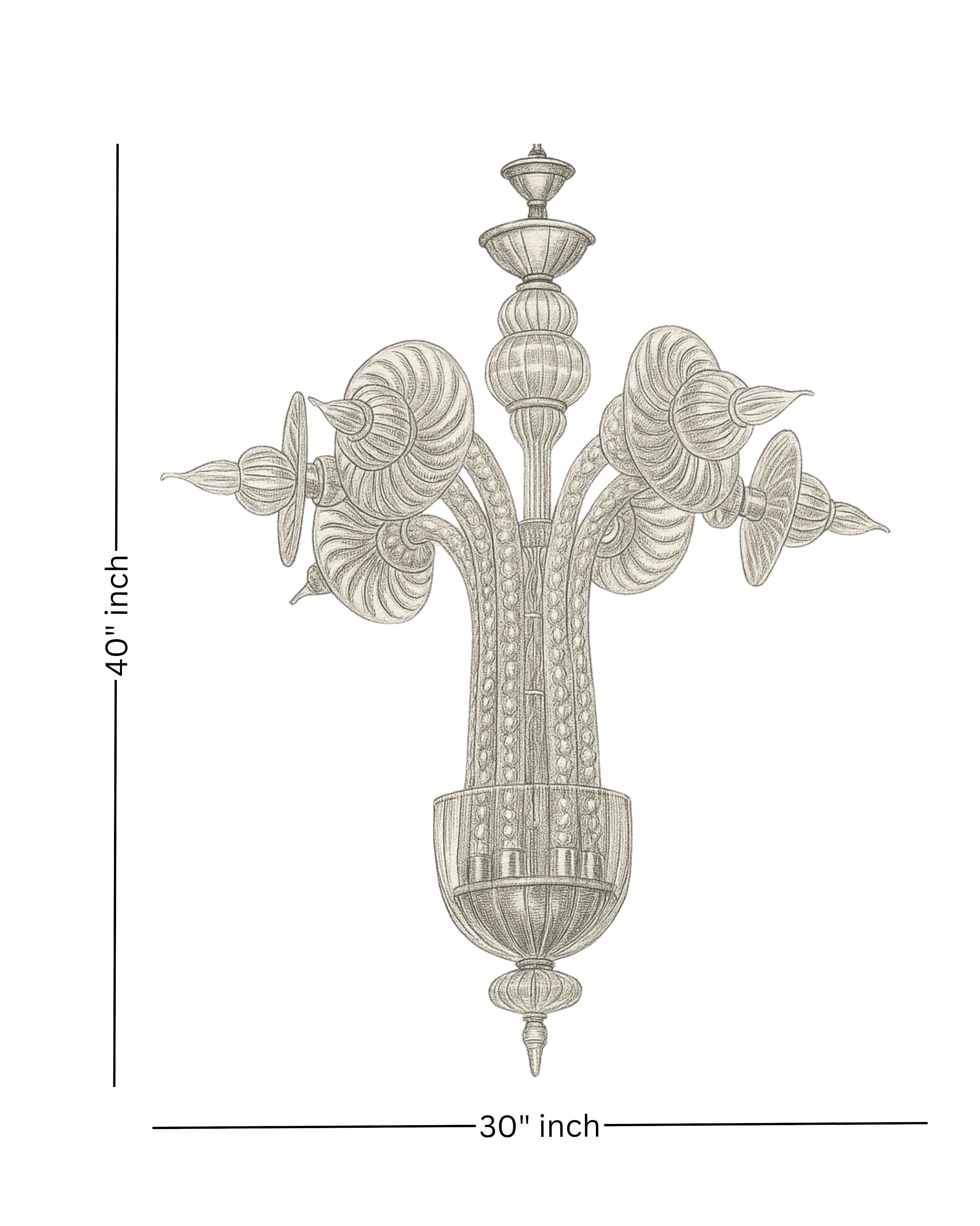 Artisan chandelier design sketch with dimensions – 30 inch by 40 inch