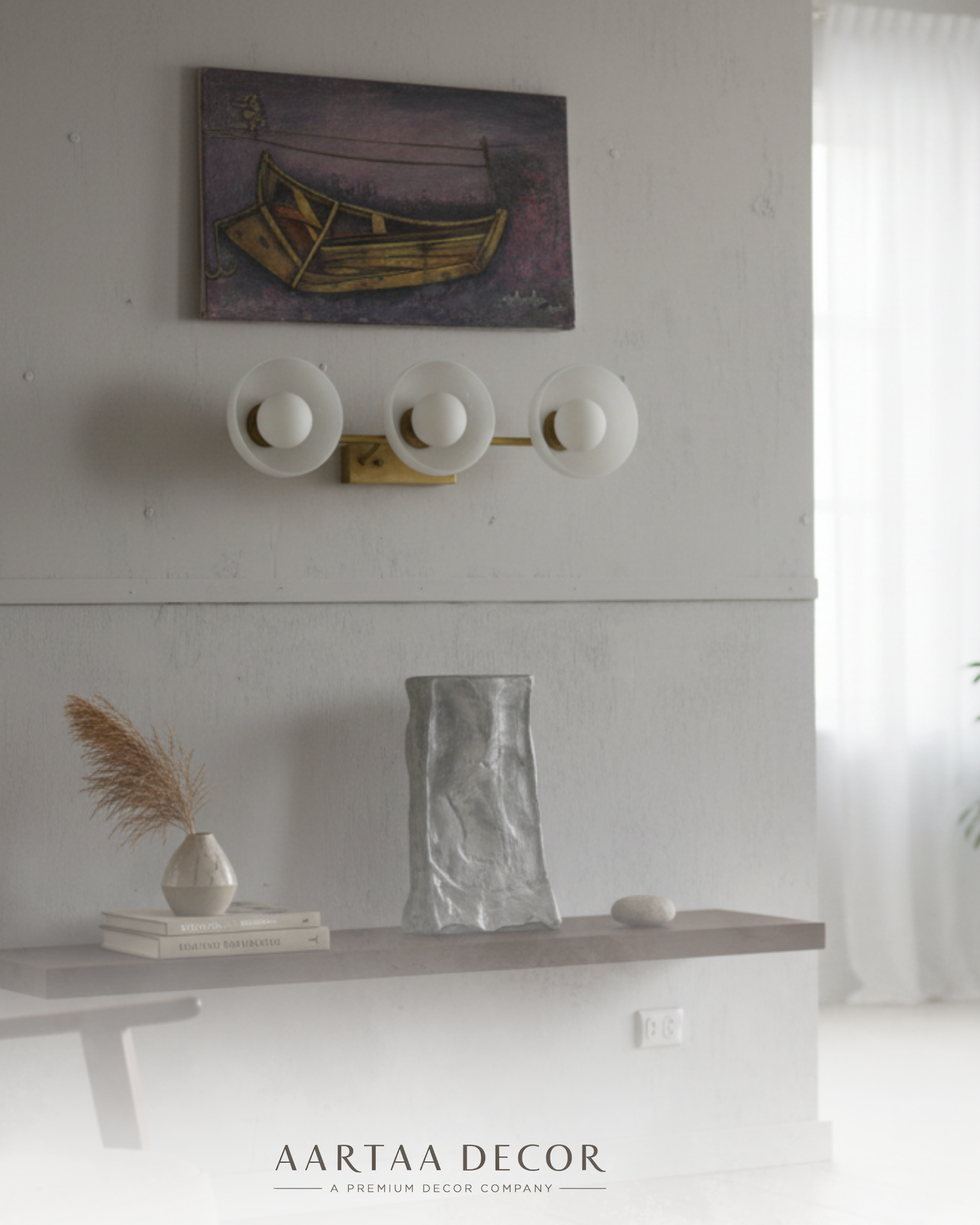 Modern Lumos Trio Wall Light with 3 frosted globes – front view.