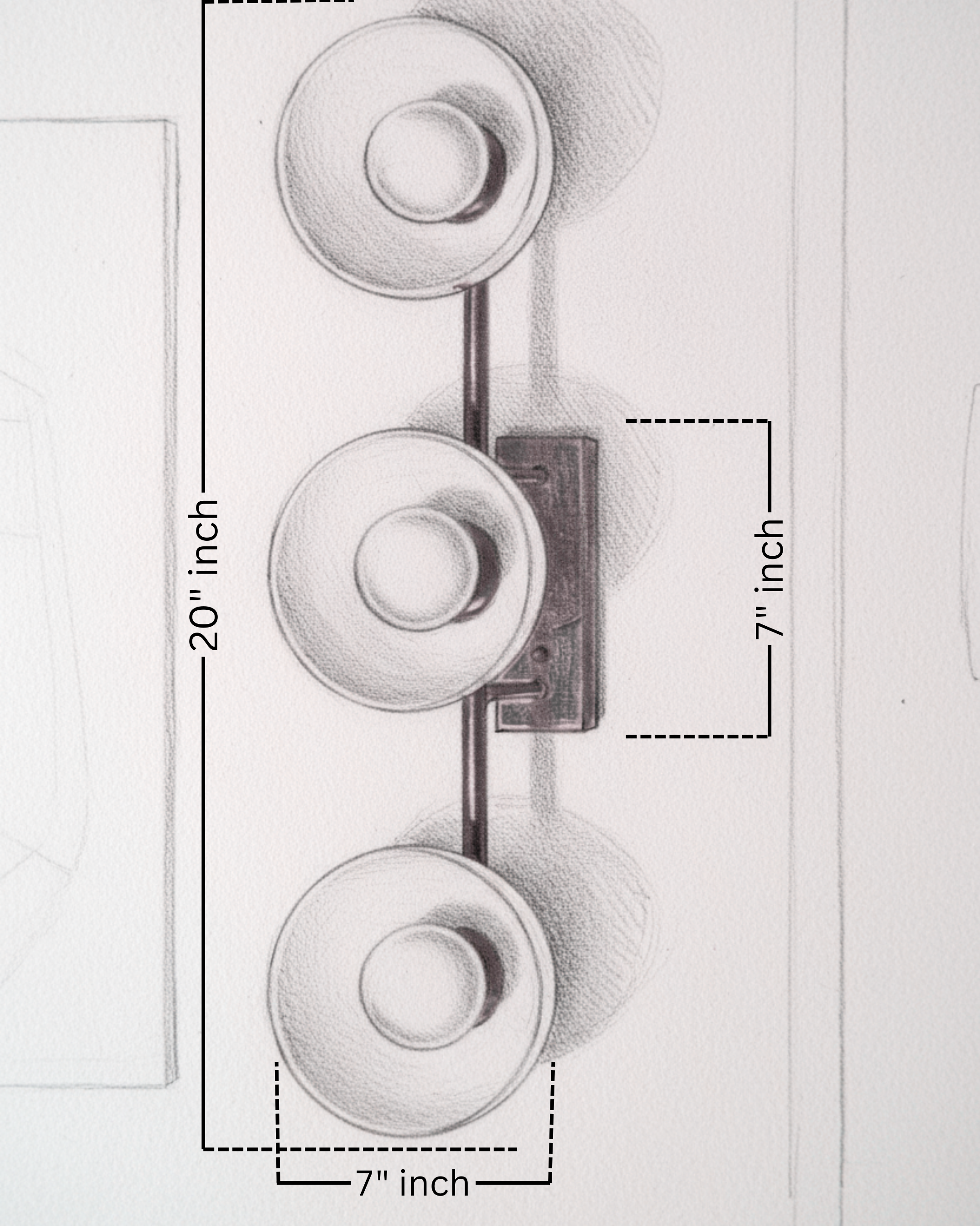 Vertical 3-globe wall light mounted on a decorative wall.