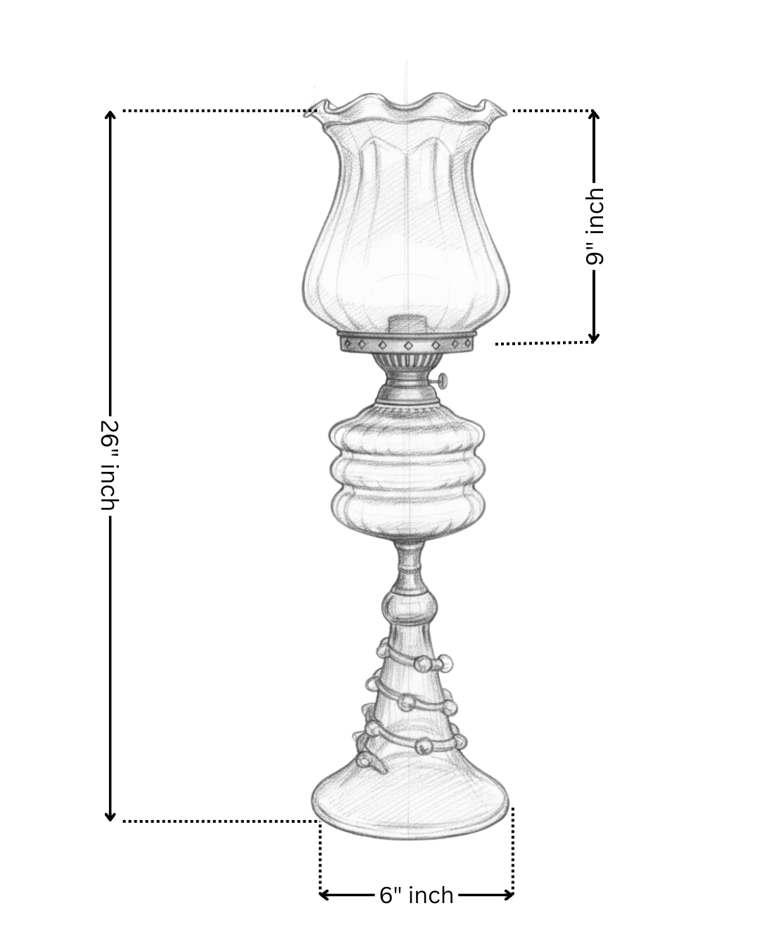 Measurement chart of a decorative candle holder with dimensions labeled.