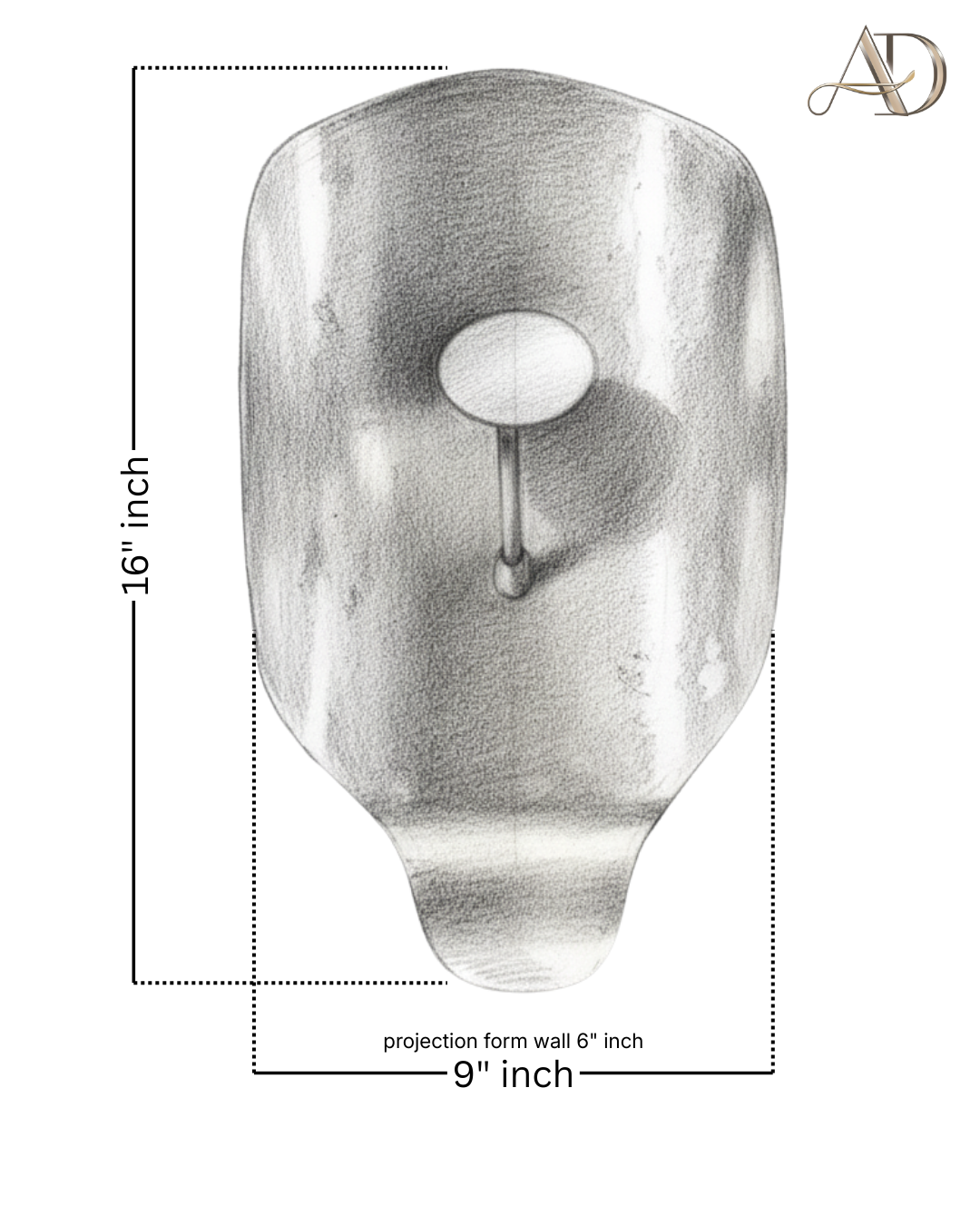 Wall-mounted light fixture with dimensions on a white background