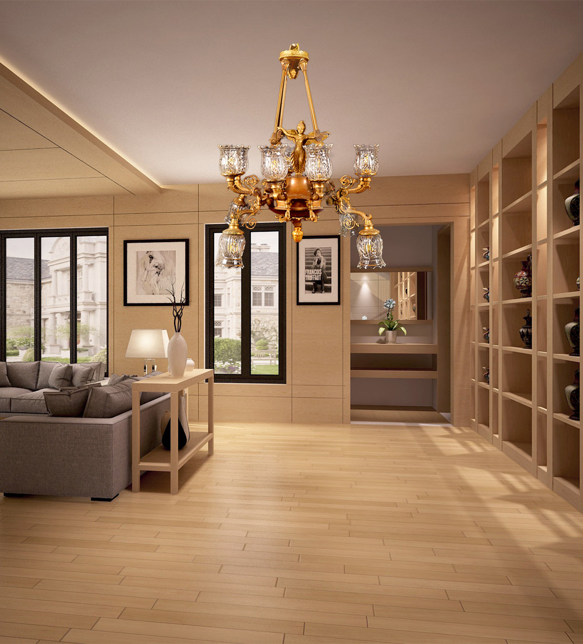 Rajwada Royal Grandeur Chandelier with crystal accents and gold-finish details for luxurious lighting in grand spaces.