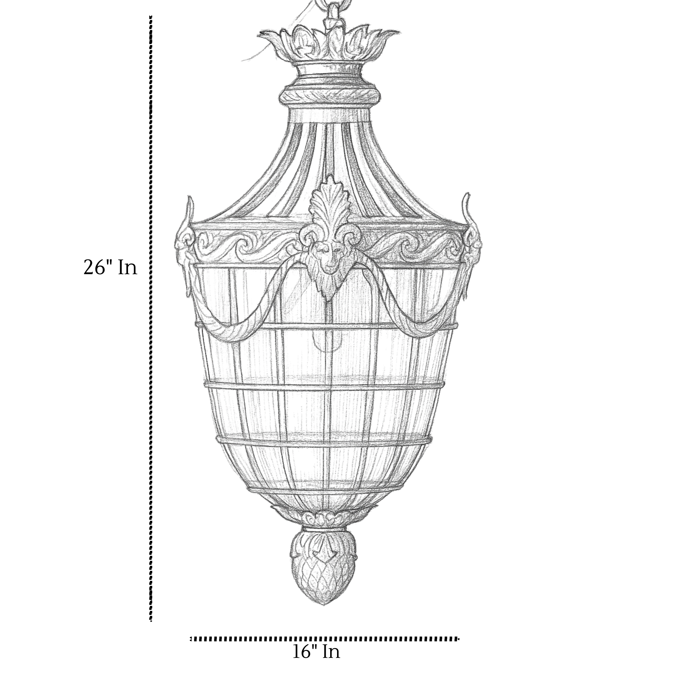 Made in India luxury brass hanging lantern with ornate crown finial and vintage detailing