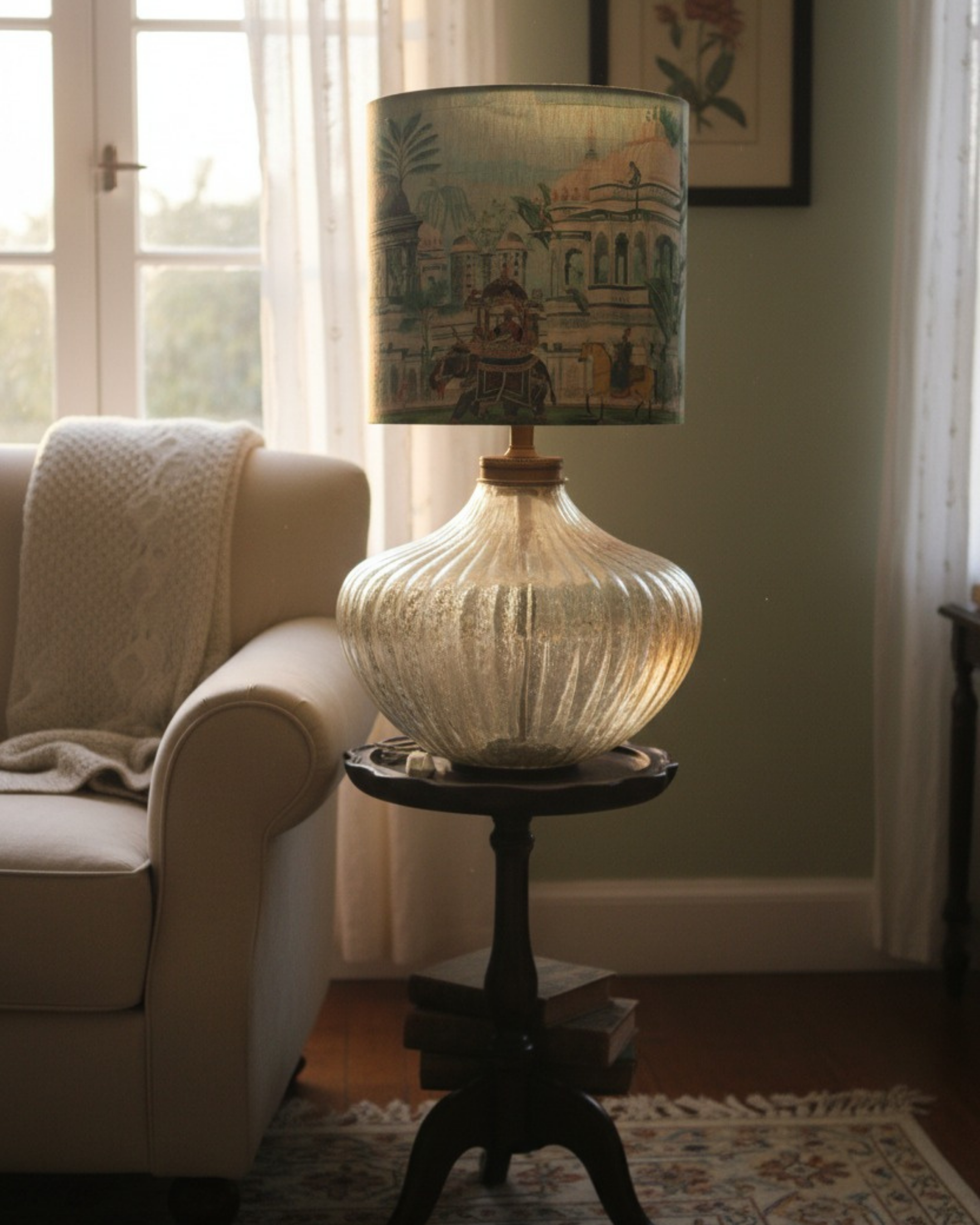 Traditional yet modern table lamp, 26-inch tall with artistic palace motif shade – Aartaa Decor