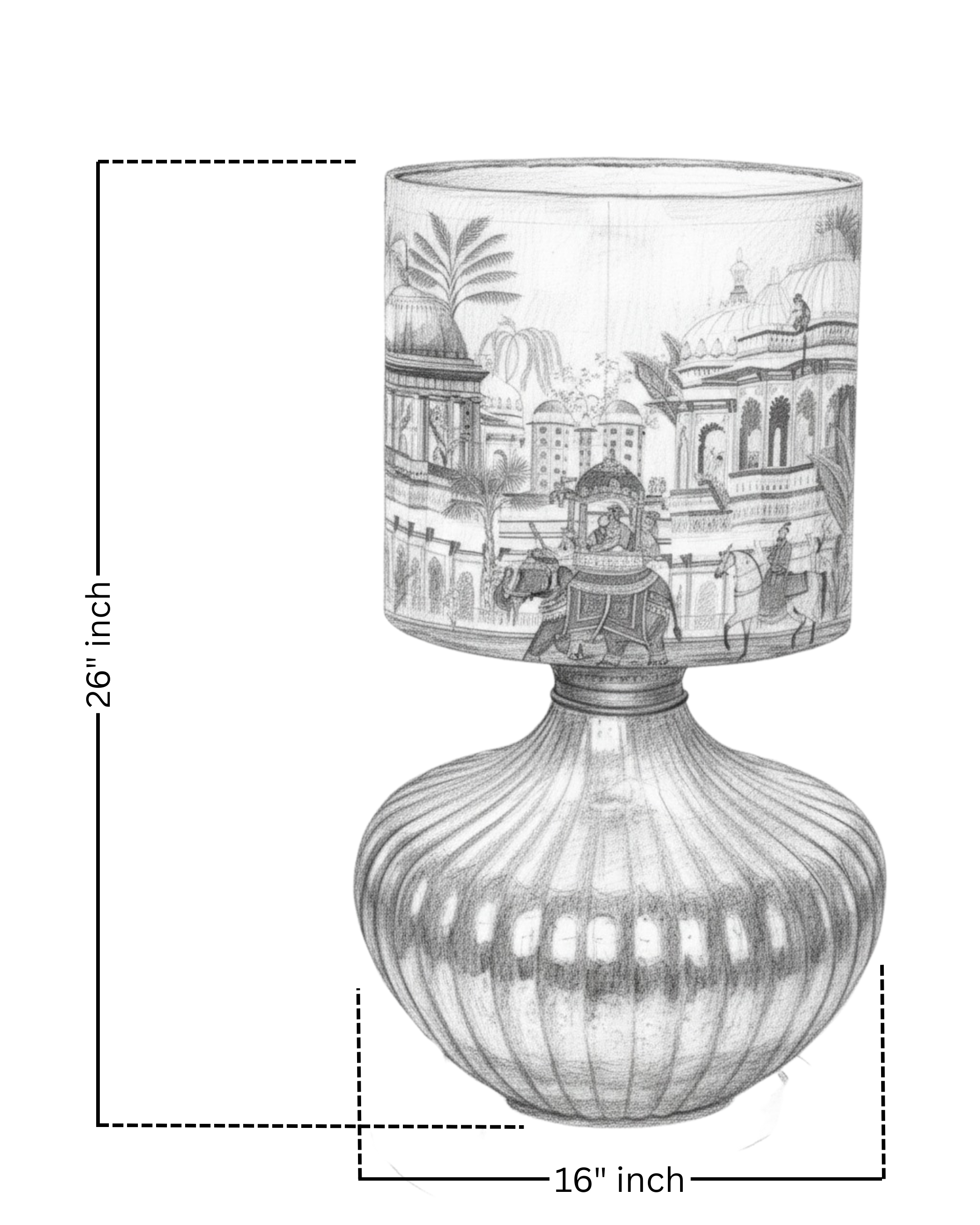 Handcrafted heritage table lamp featuring elephant procession artwork on lampshade – Aartaa Decor premium lighting