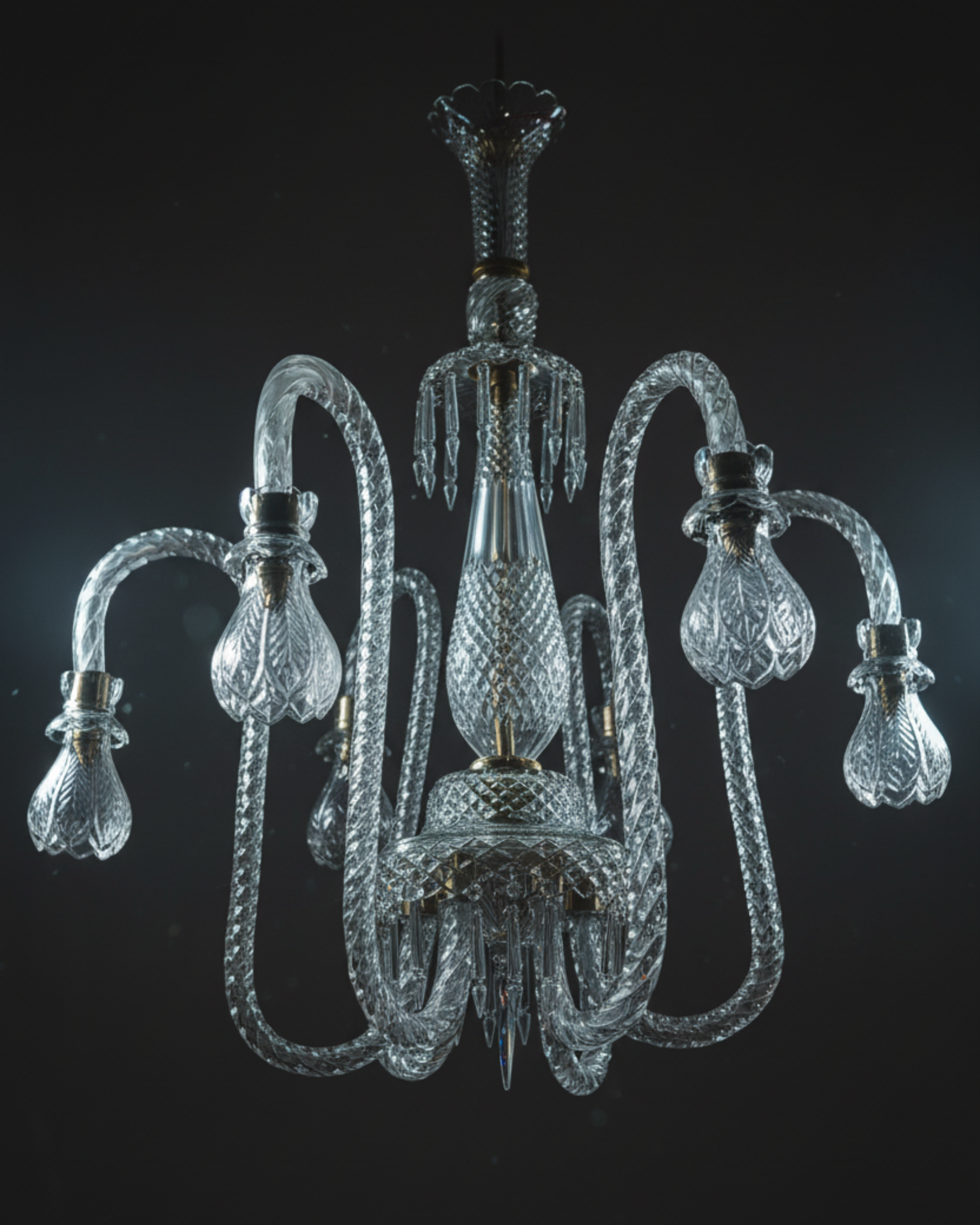Crystal chandelier against a black background