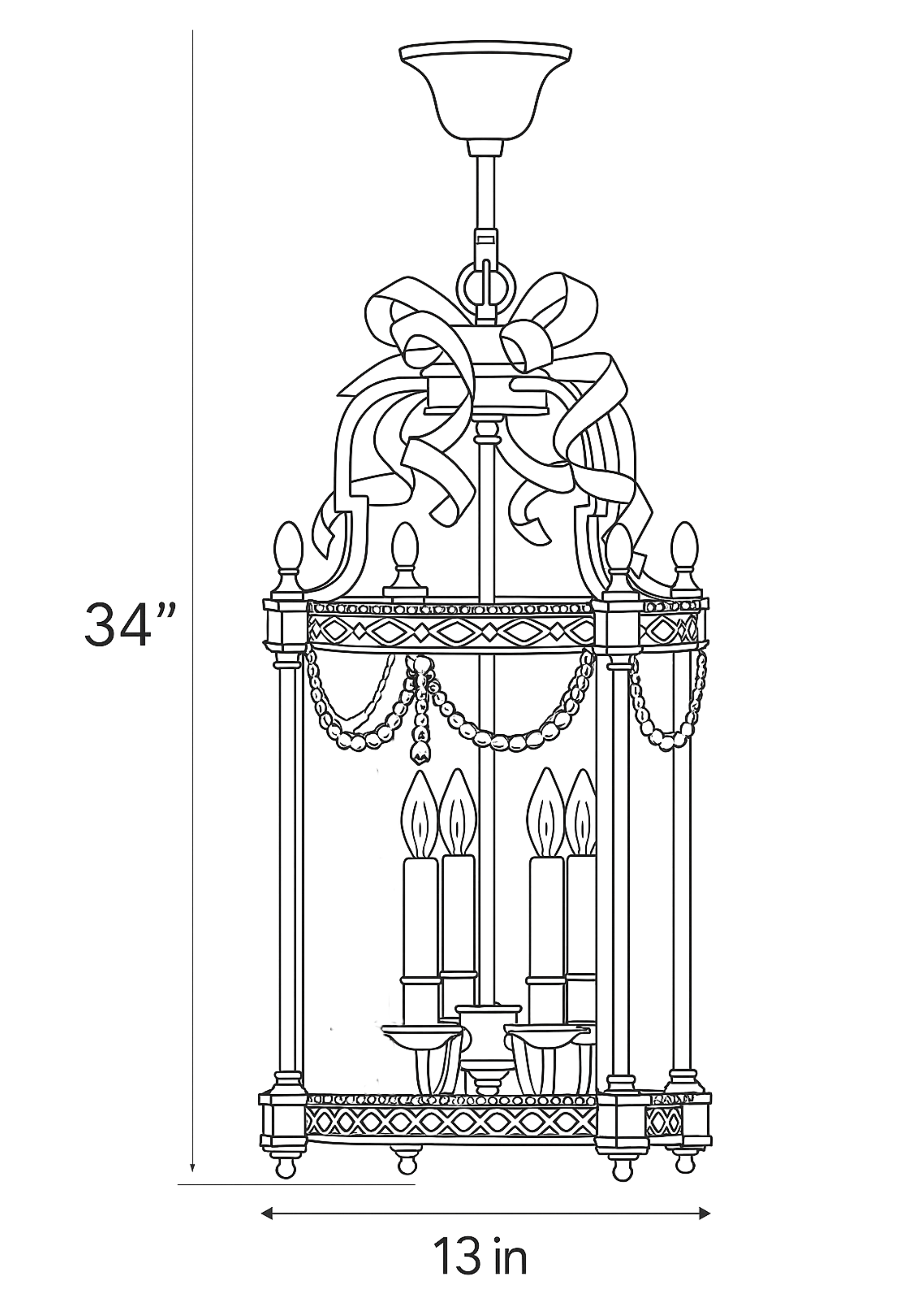 The Moon Shine – Antique Brass Lantern with Regal Ribbons