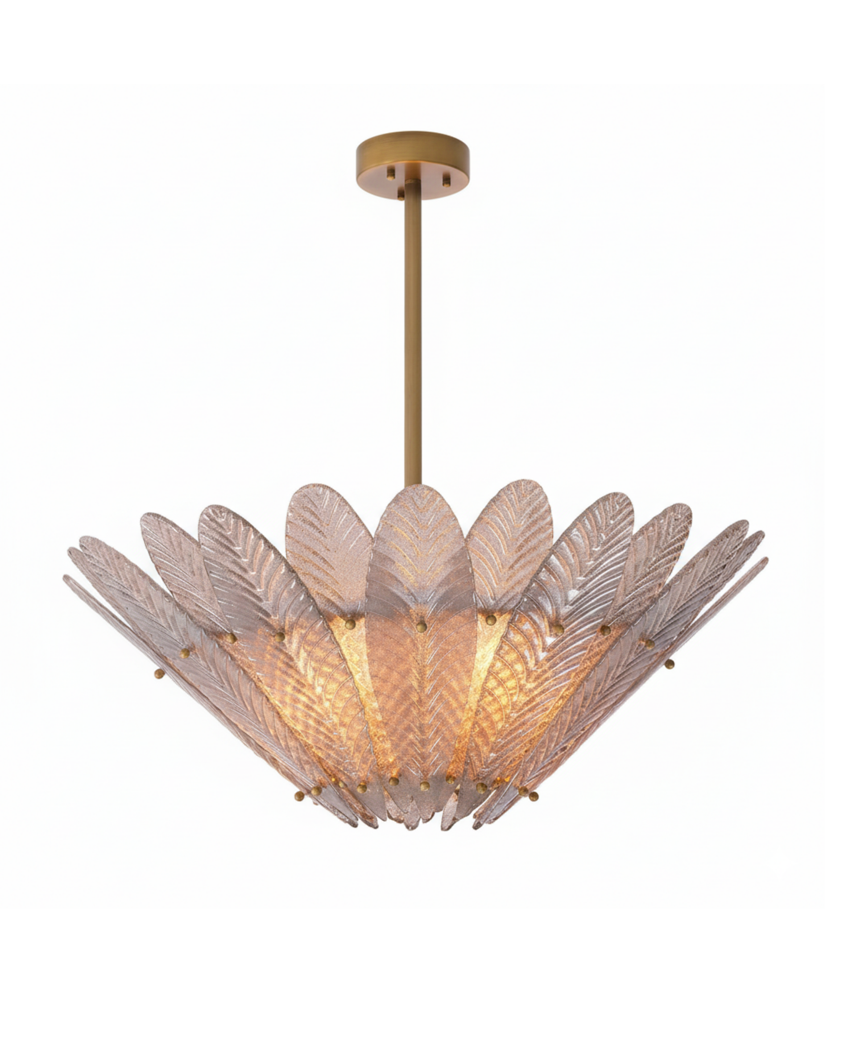 Chandelier with feather-like design on a white background