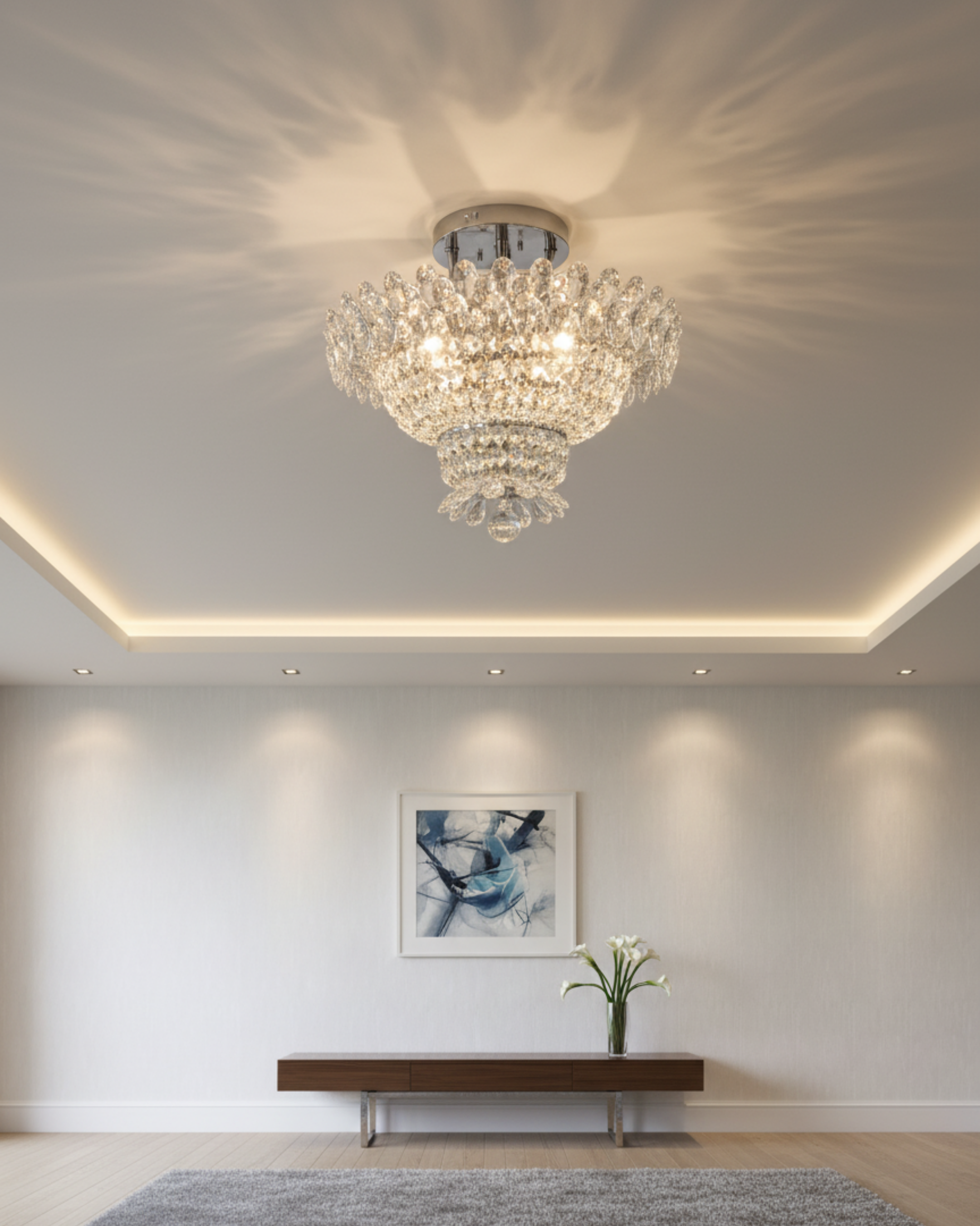 Crystal Aura Flush Mount Chandelier – 8 lights front view