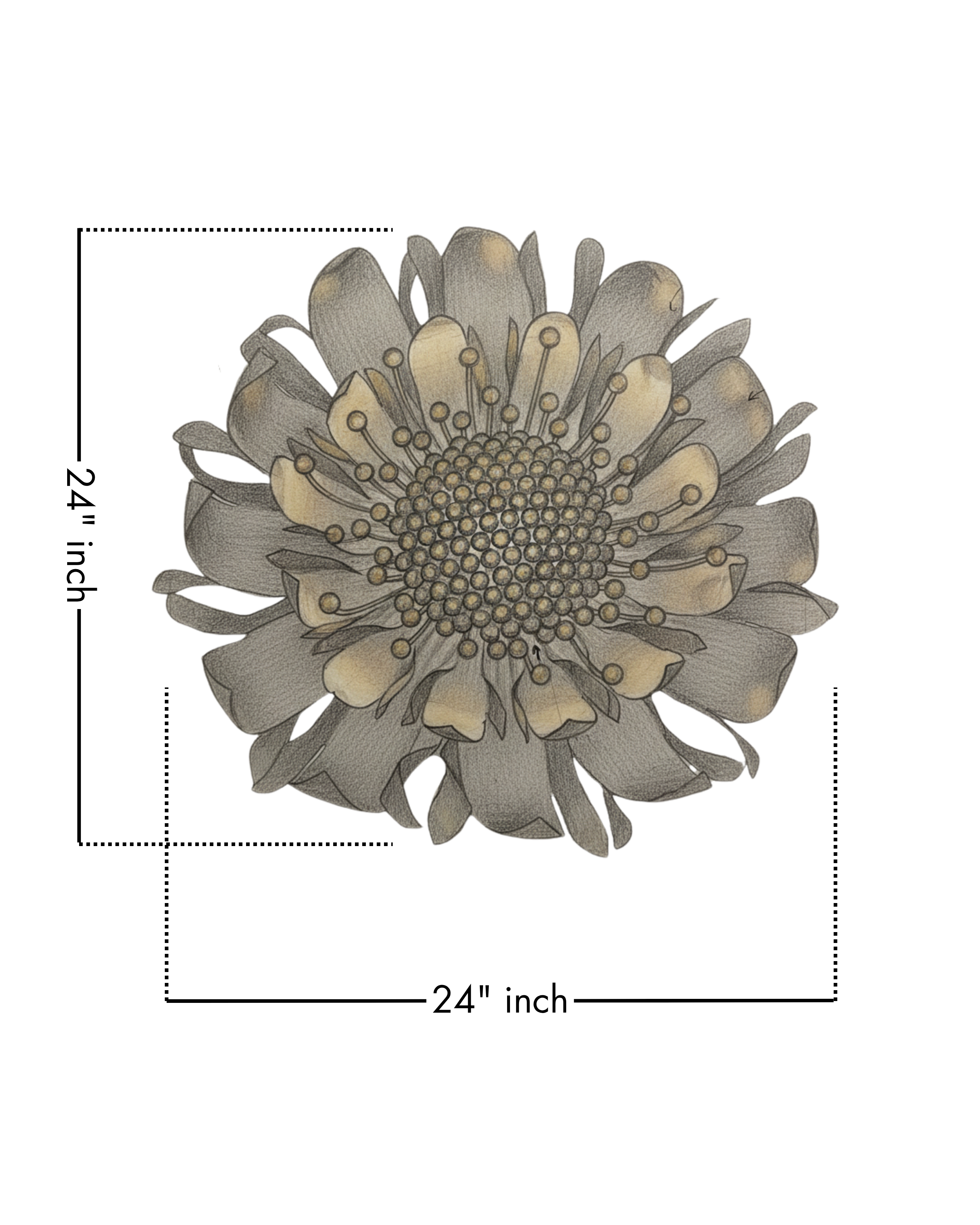 Design sketch of Golden Bloom Brass Wall Light with 24-inch dimensions – Aartaa Decor