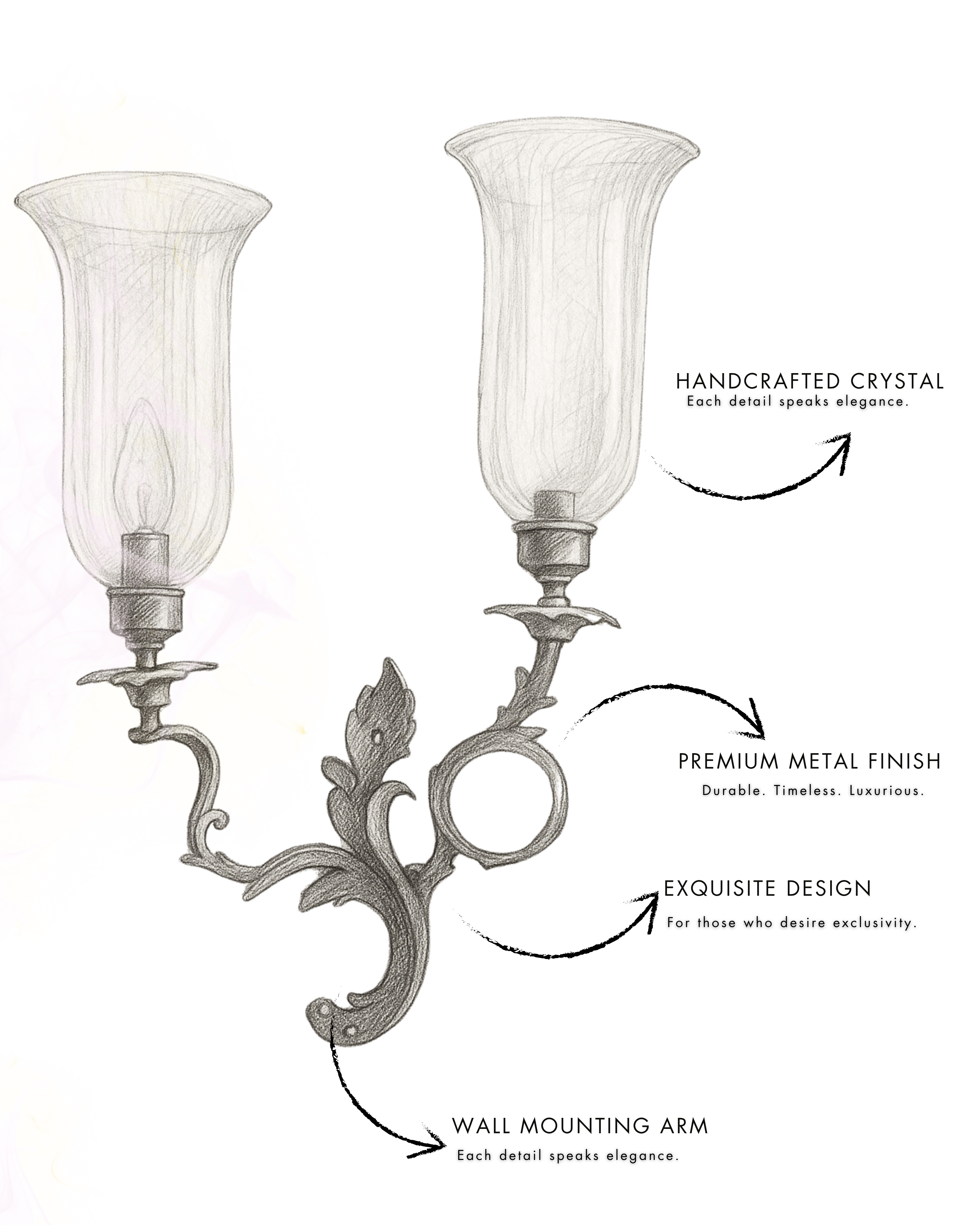 Detailed component breakdown of handcrafted wall lamp design