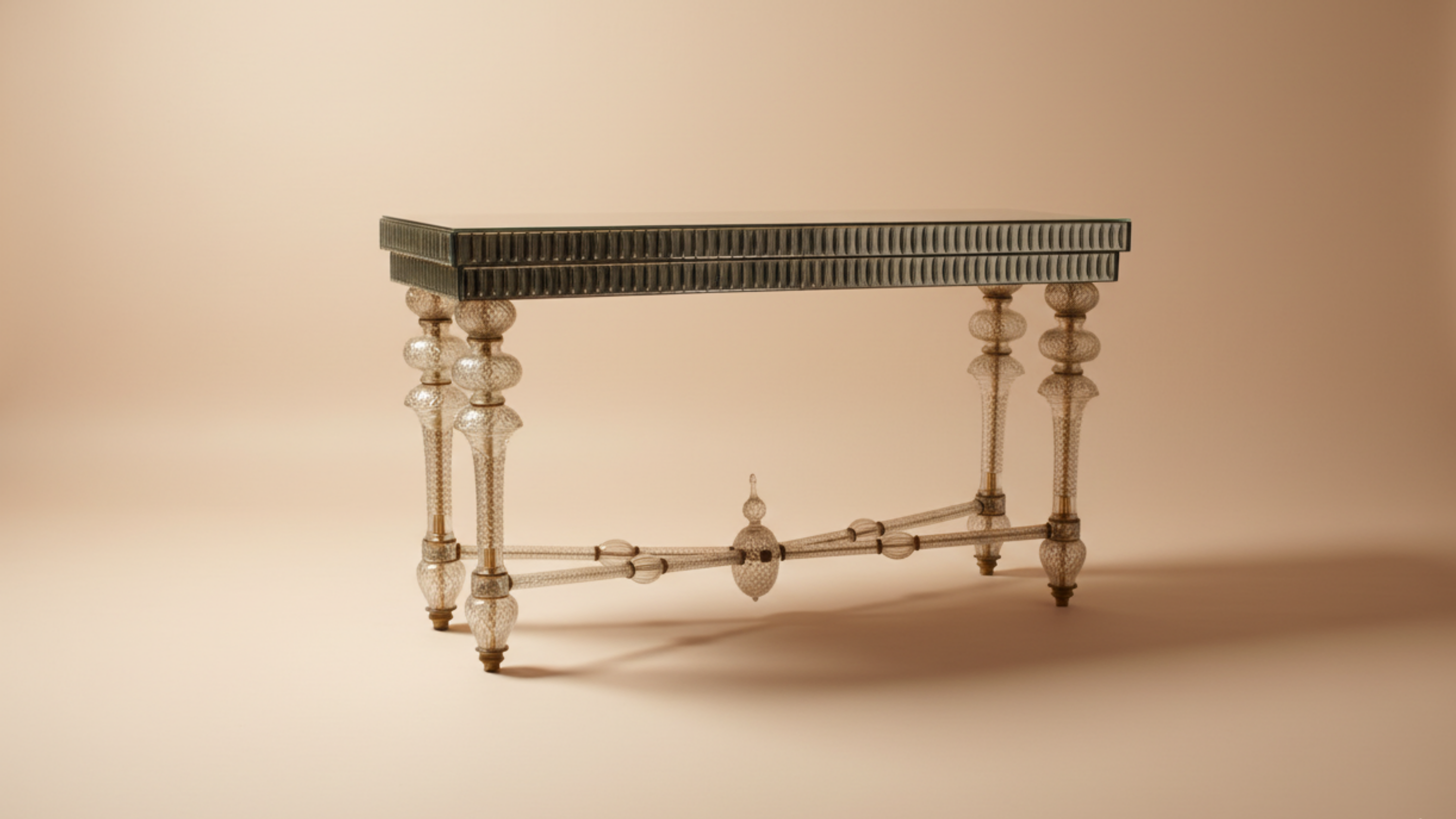 Decorative console table with a beige background
