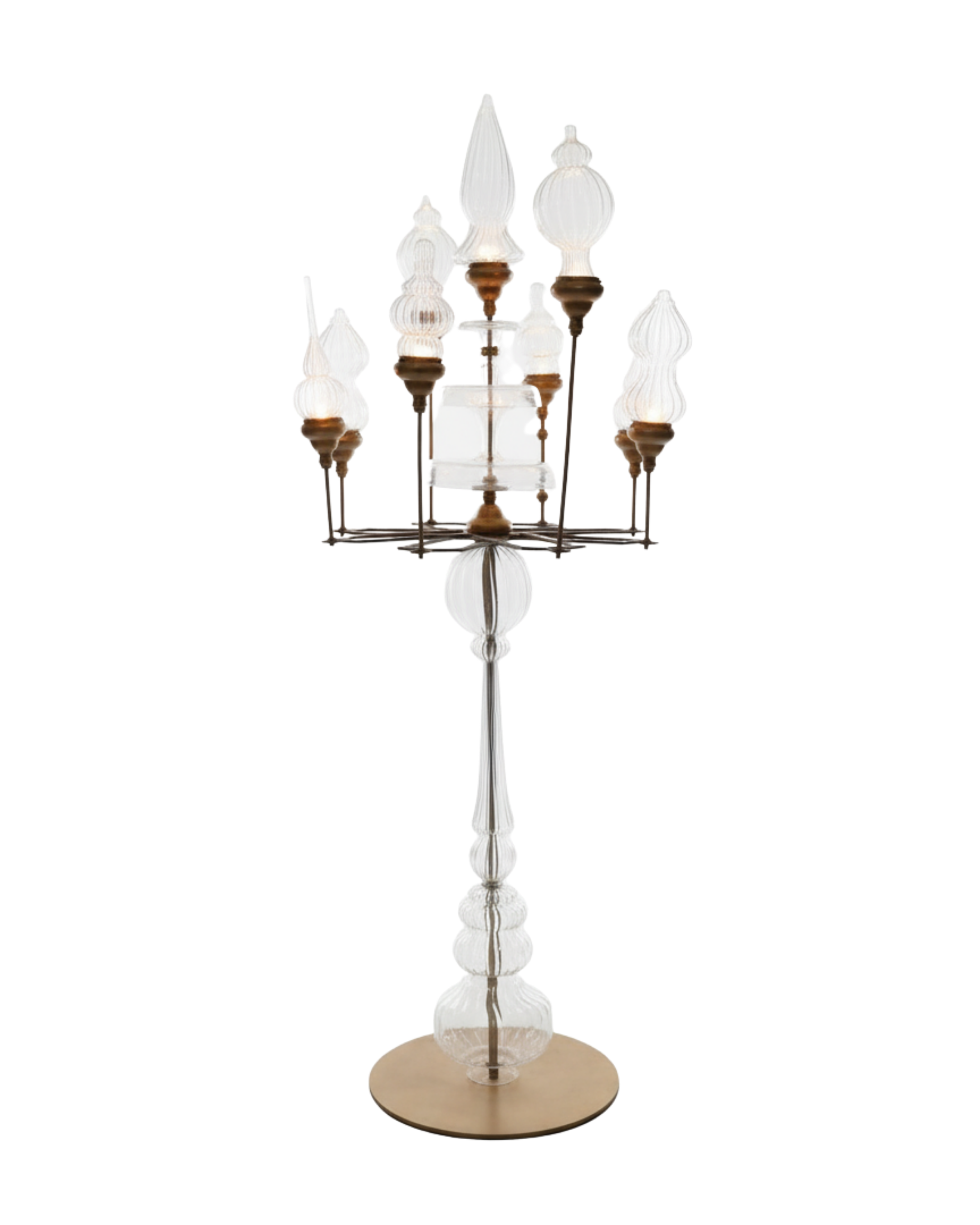 Decorative floor lamp with multiple candle-style lights on a white  floor lamps background