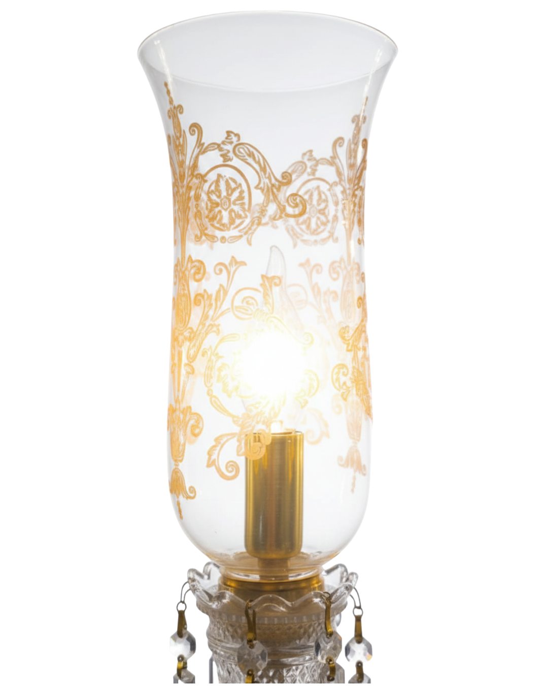 Decorative lamp with gold patterns on a white background