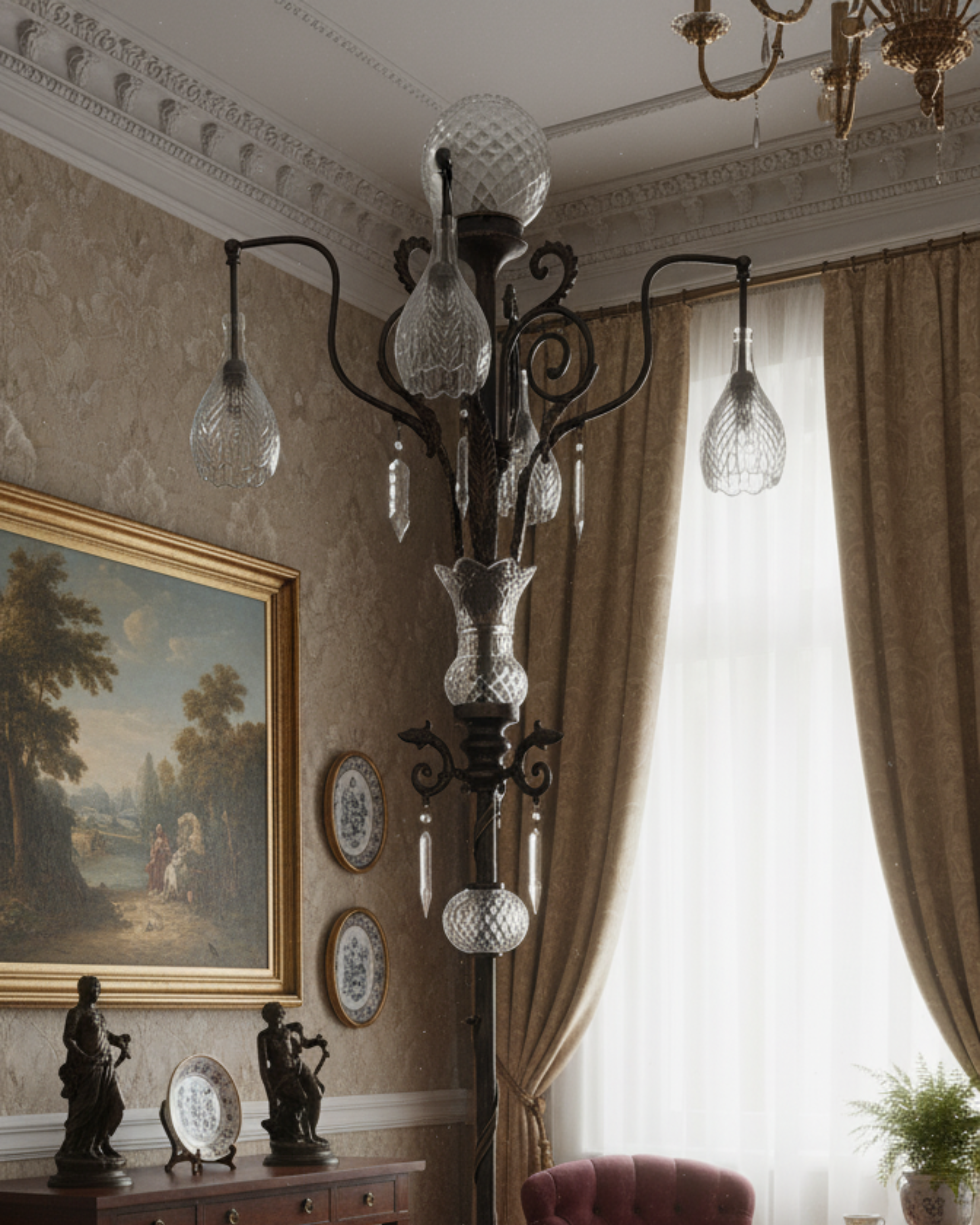 Vintage Crystal Ornate Floor Lamp