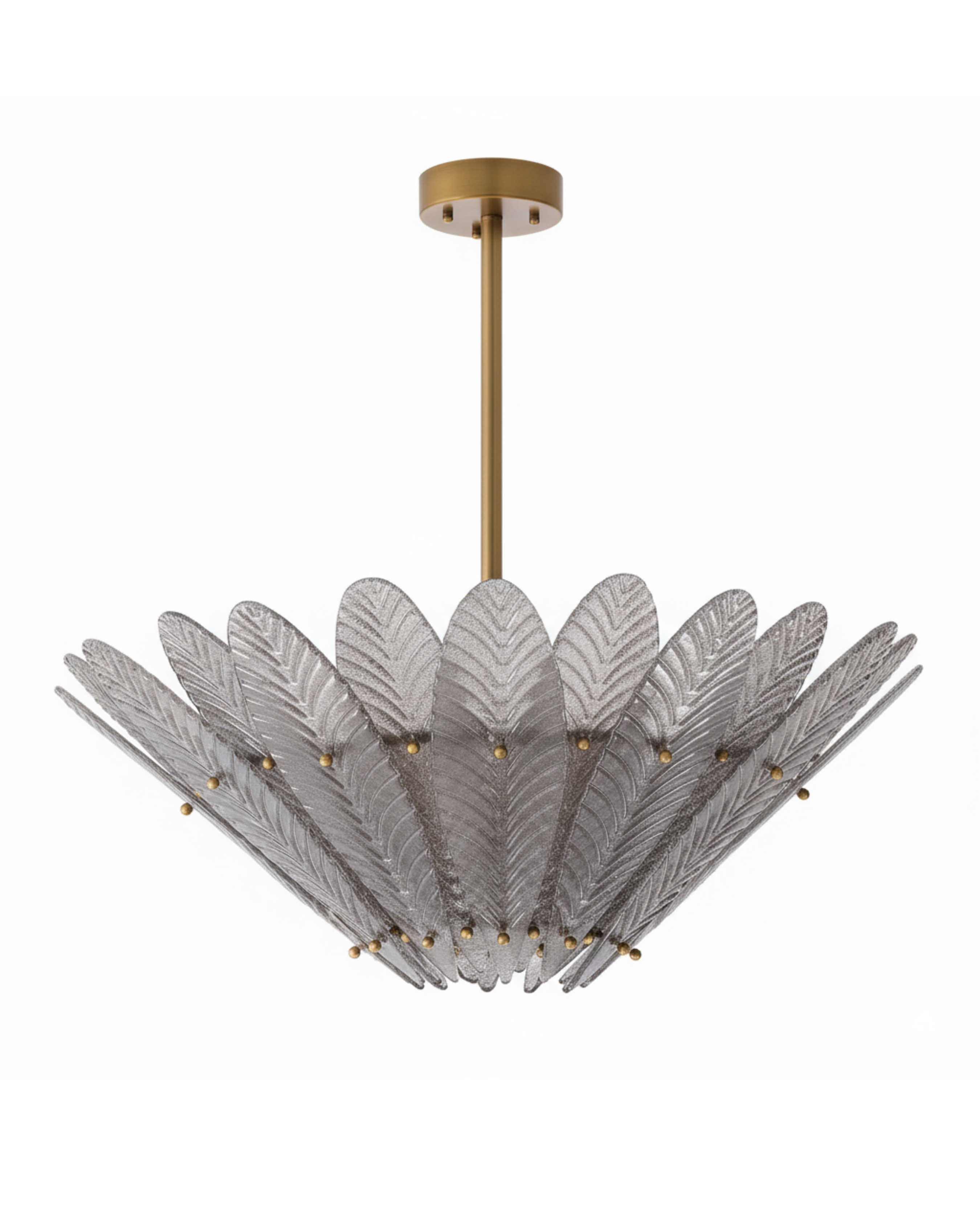 Decorative chandelier with feather-like design on a white background